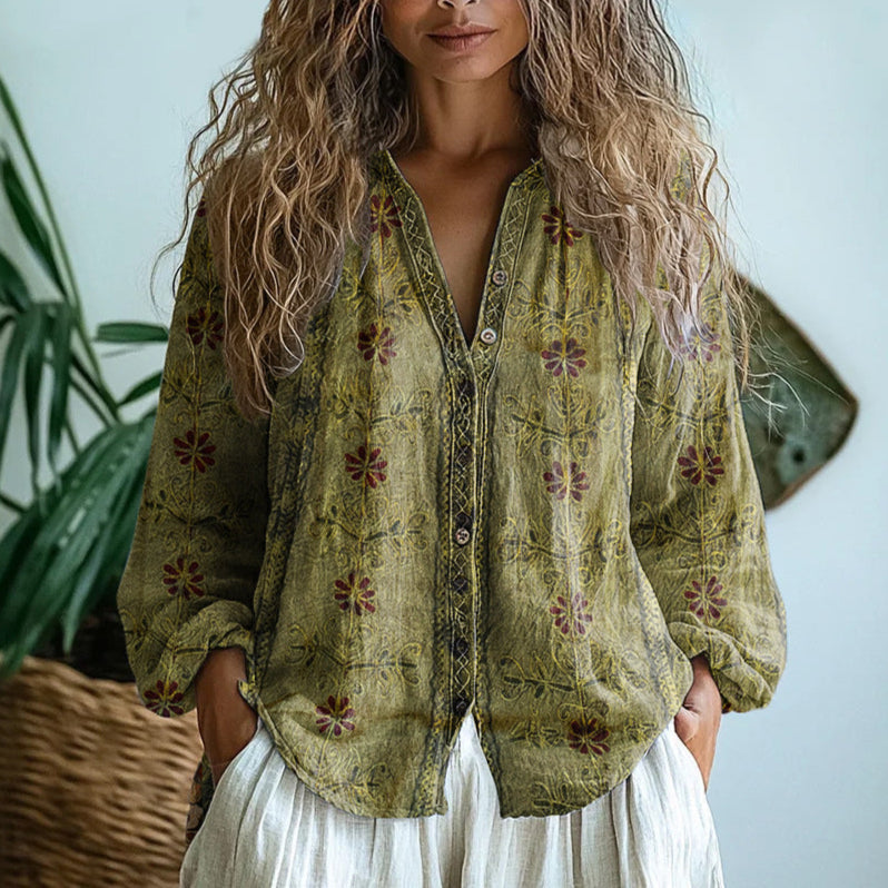 Millie™ | Vintage Leaf Print Blouse