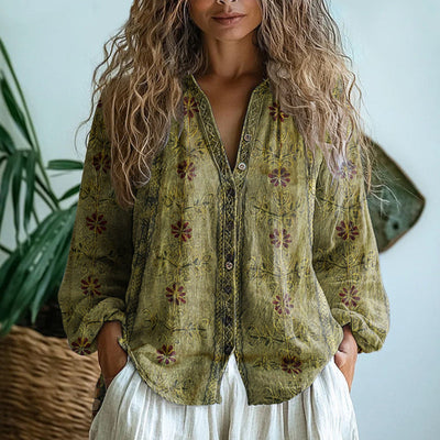 Millie™ | Vintage Leaf Print Blouse
